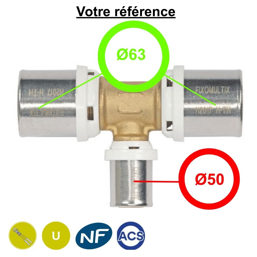 Té multicouche à sertir réduit au centre Ø63-Ø50-Ø63 - Somatherm