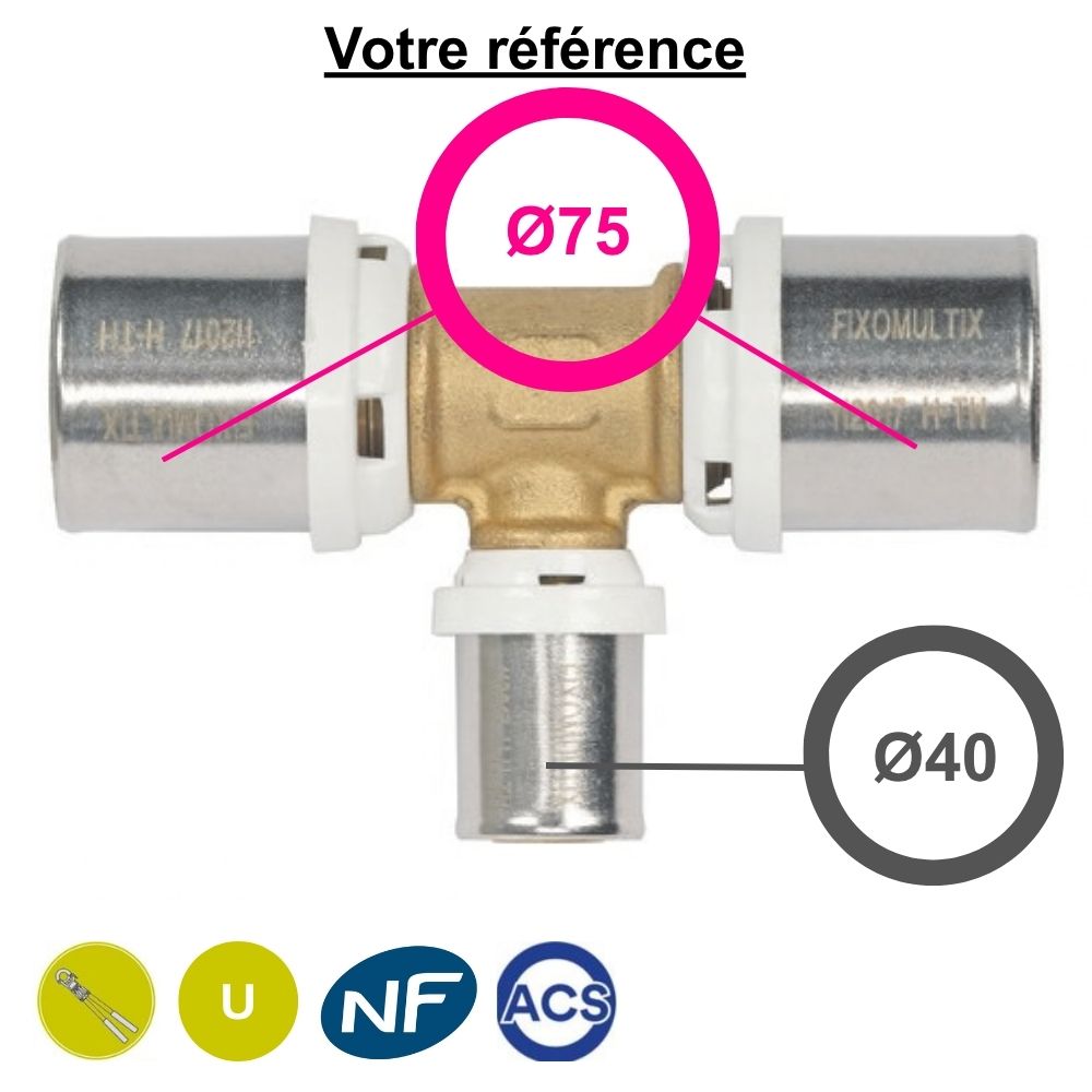 Té multicouche à sertir réduit au centre Ø75-Ø40-Ø75 - Somatherm