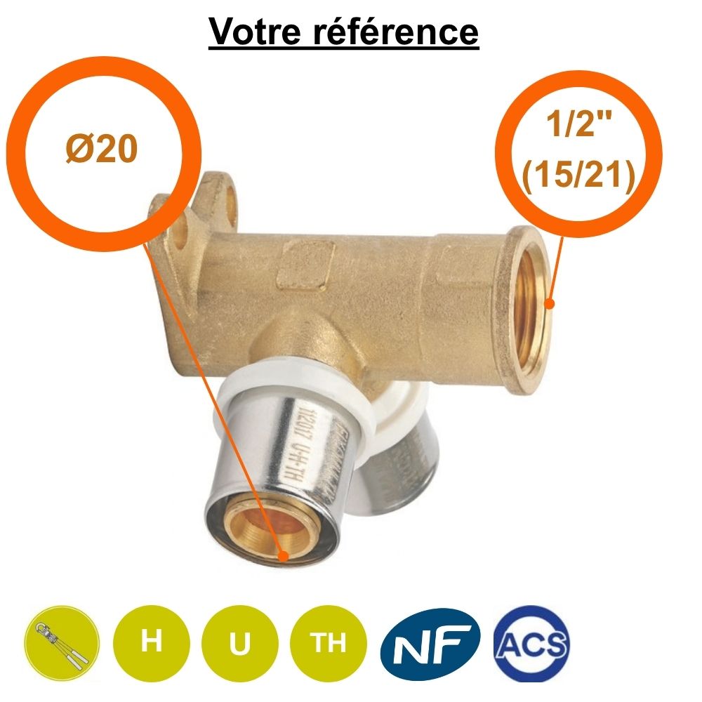 Coude applique double multicouche à sertir Ø20 - femelle 1/2'' (15/21) - Somatherm