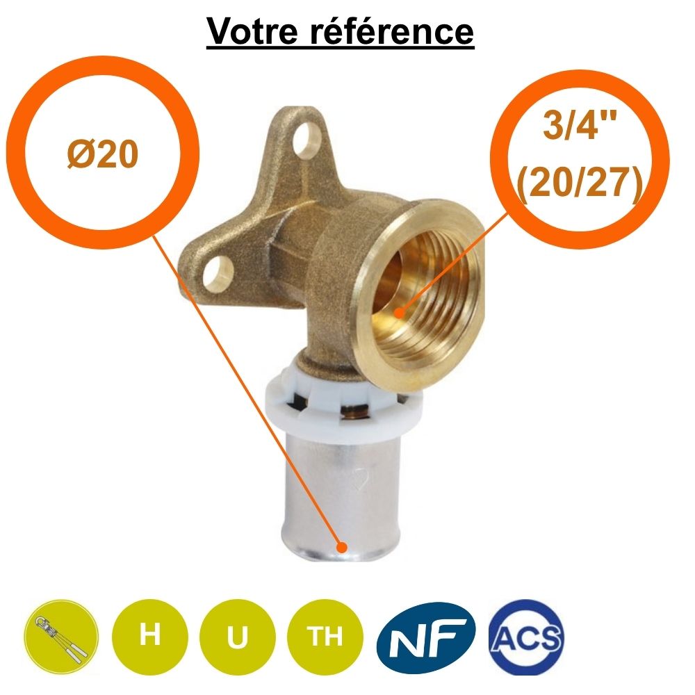 Coude applique multicouche à sertir Ø20 - femelle 3/4'' (20/27) - Somatherm