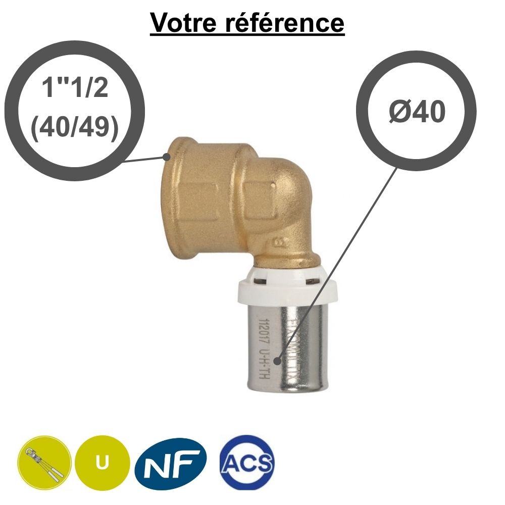 Coude femelle à sertir multicouche Ø40 - femelle 1''1/2 (40/49) - Somatherm