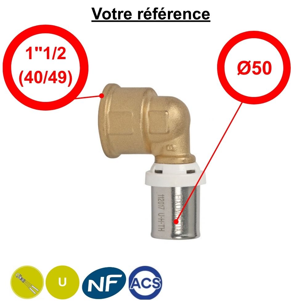 Coude femelle à sertir multicouche Ø50 - femelle 1''1/2 (40/49) - Somatherm