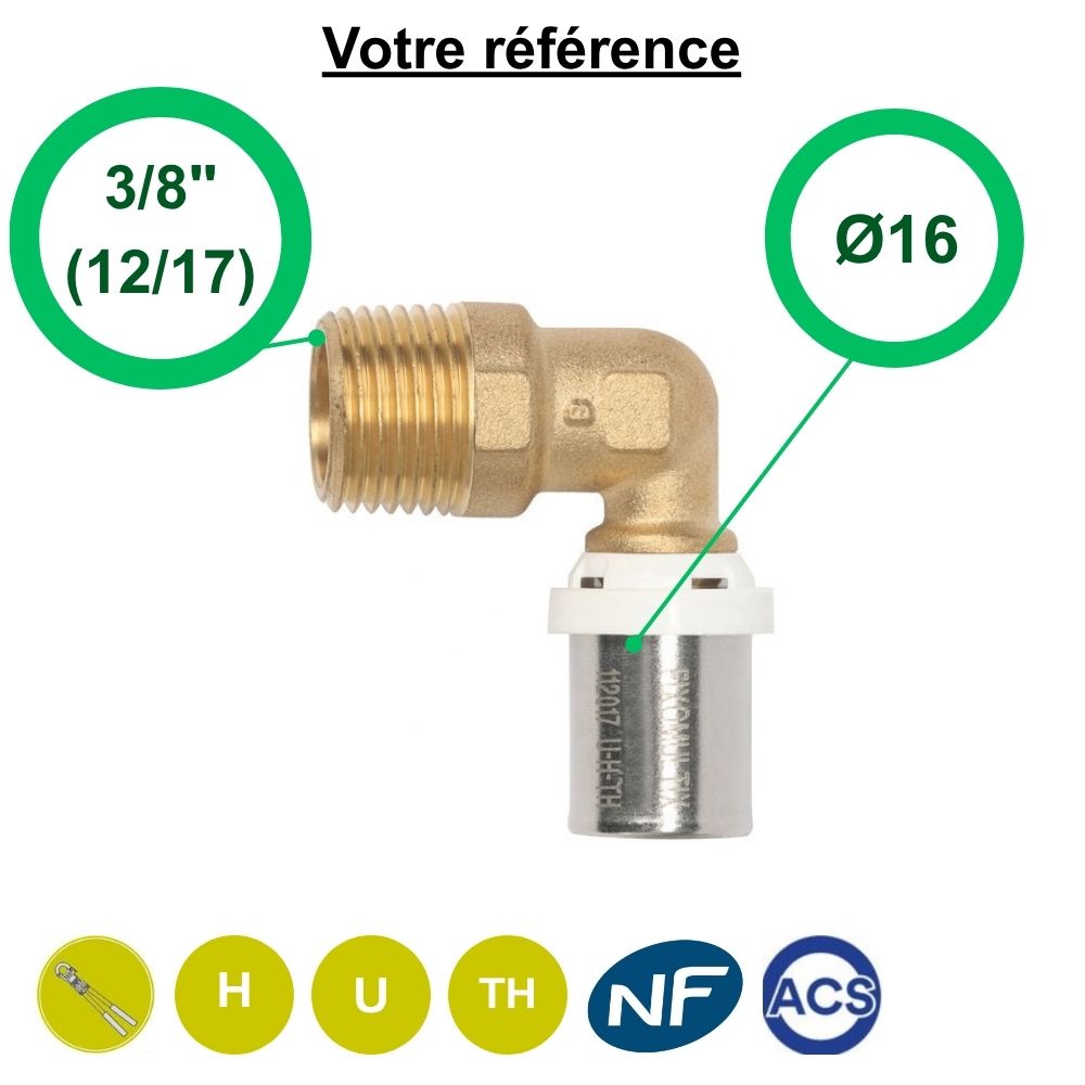 Coude mâle à sertir multicouche Ø16 - mâle 3/8'' (12/17) - Somatherm