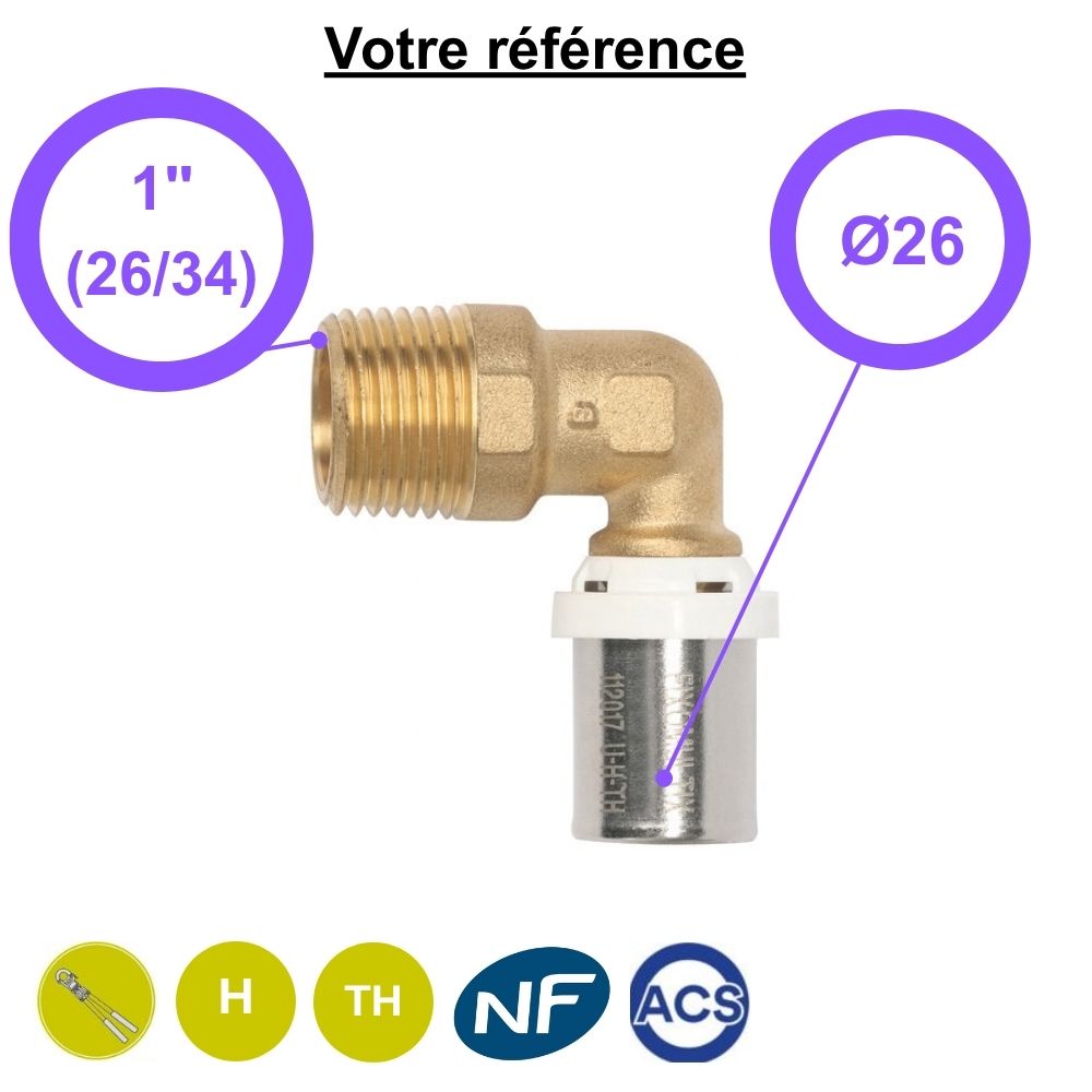 Coude mâle à sertir multicouche Ø26 - mâle 1'' (26/34) - Somatherm