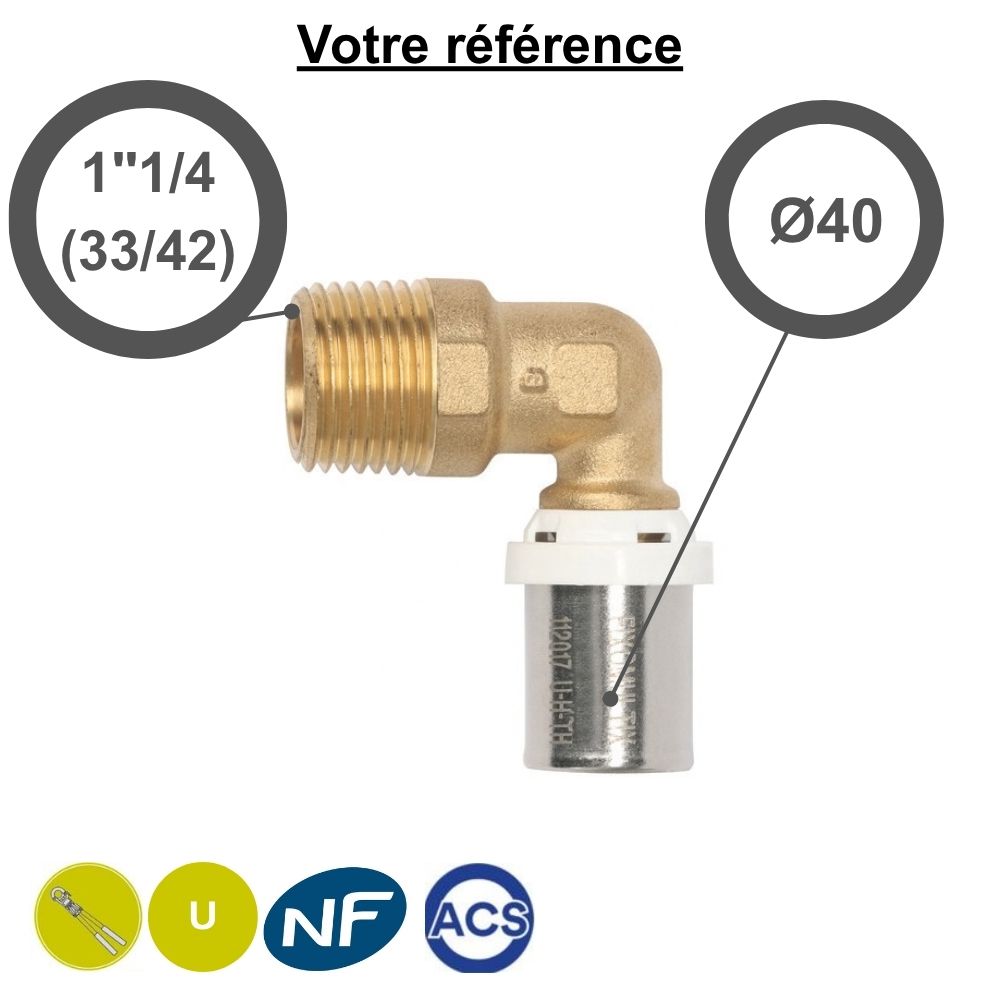 Coude mâle à sertir multicouche Ø40 - mâle 1''1/4 (33/42) - Somatherm
