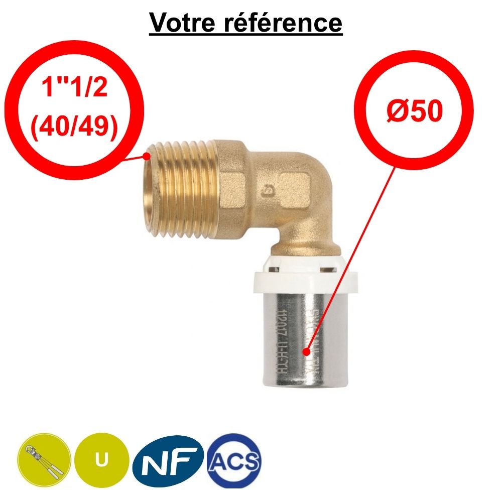Coude mâle à sertir multicouche Ø50 - mâle 1''1/2 (40/49) - Somatherm
