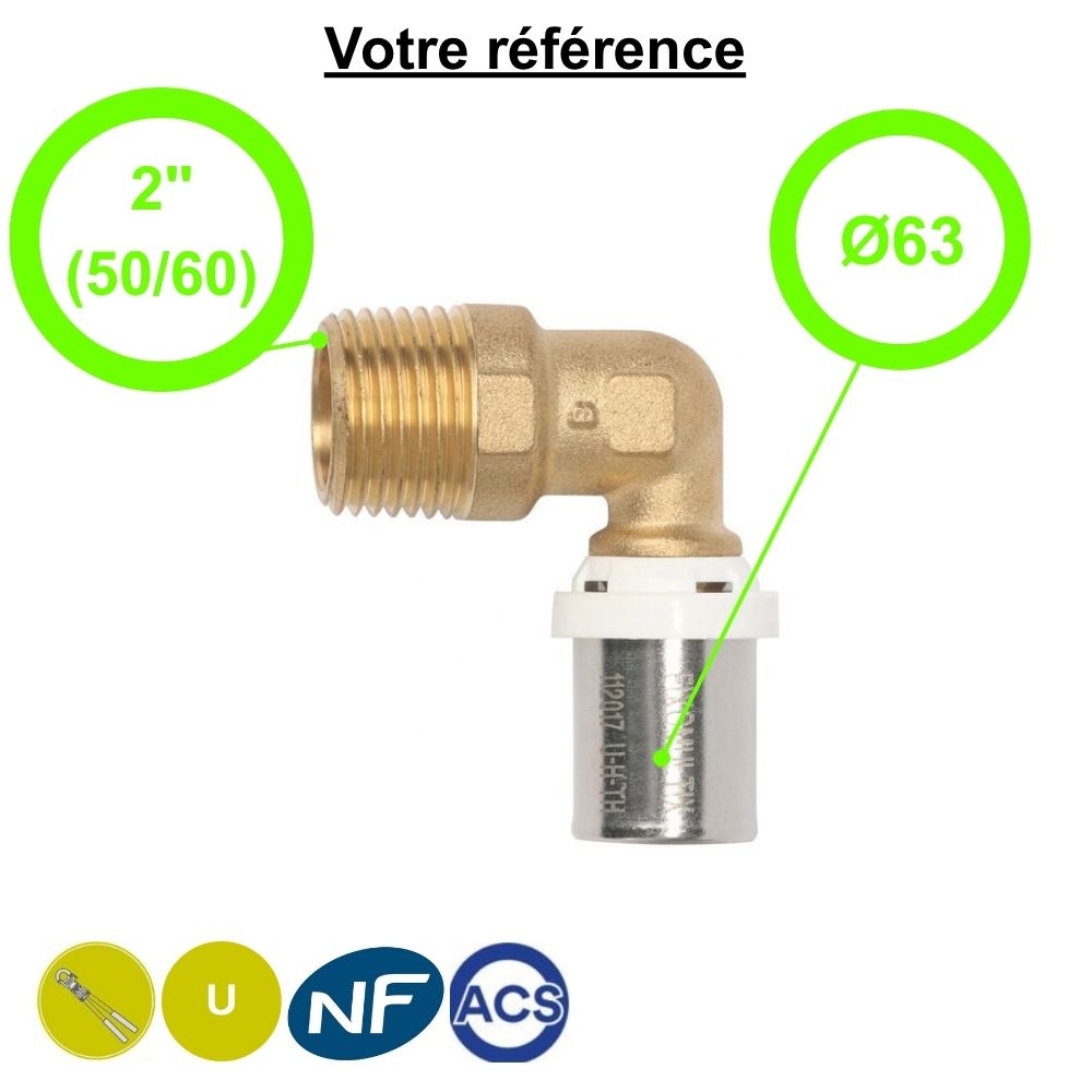 Coude mâle à sertir multicouche Ø63 - mâle 2'' (50/60) - Somatherm