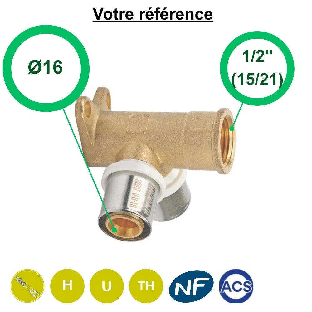 Coude applique double multicouche à sertir Ø16 - femelle 1/2'' (15/21) - Somatherm