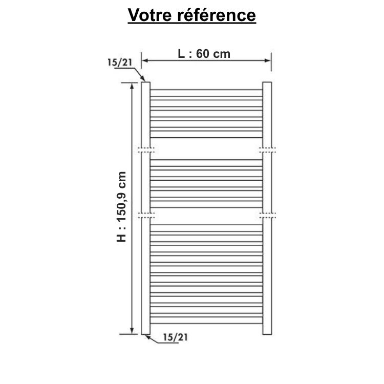 Sèche-serviettes à eau chaude 747W, H:150,9 x l:60 cm, blanc - Delta, Deltacalor