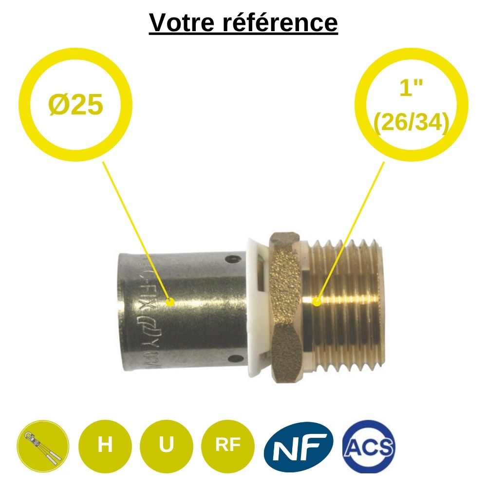 Raccord PER droit à sertir Ø25 - mâle 1'' (26/34) - Somatherm