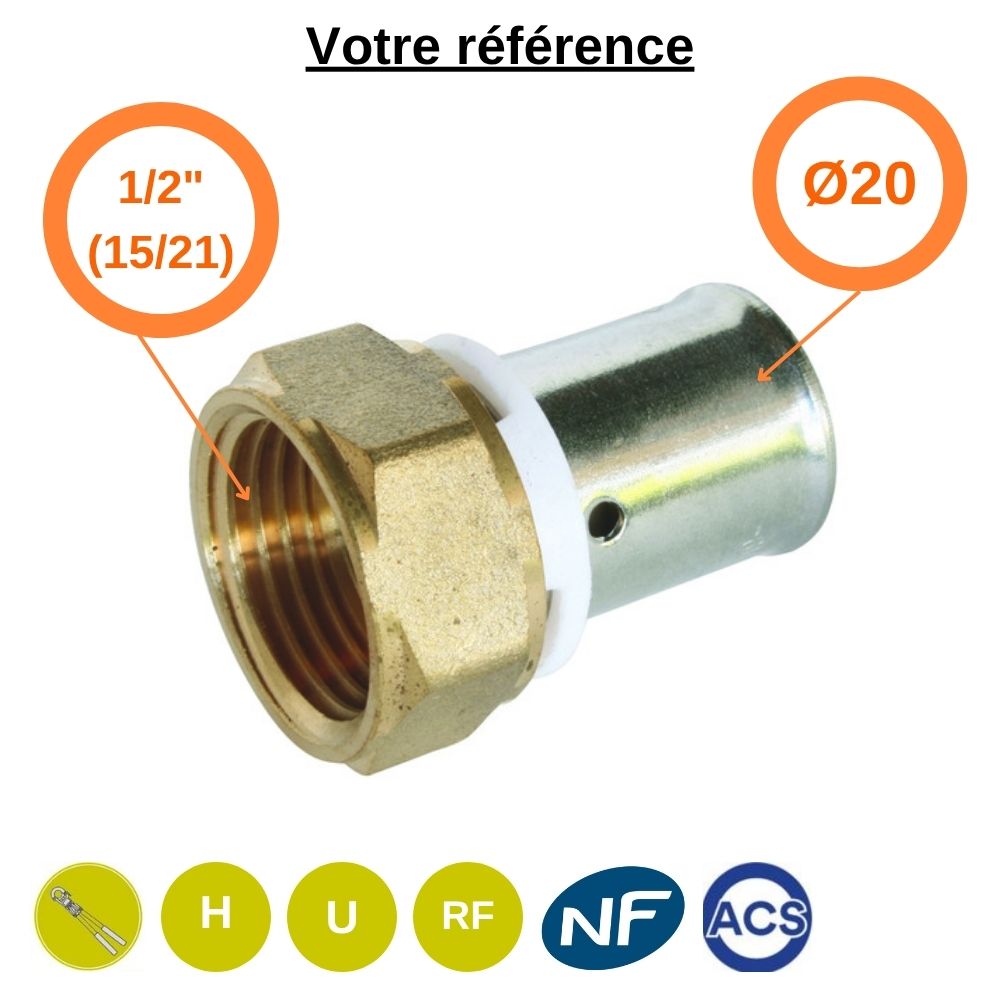 Raccord PER droit à sertir Ø20 - femelle 1/2'' (15/21) - Somatherm