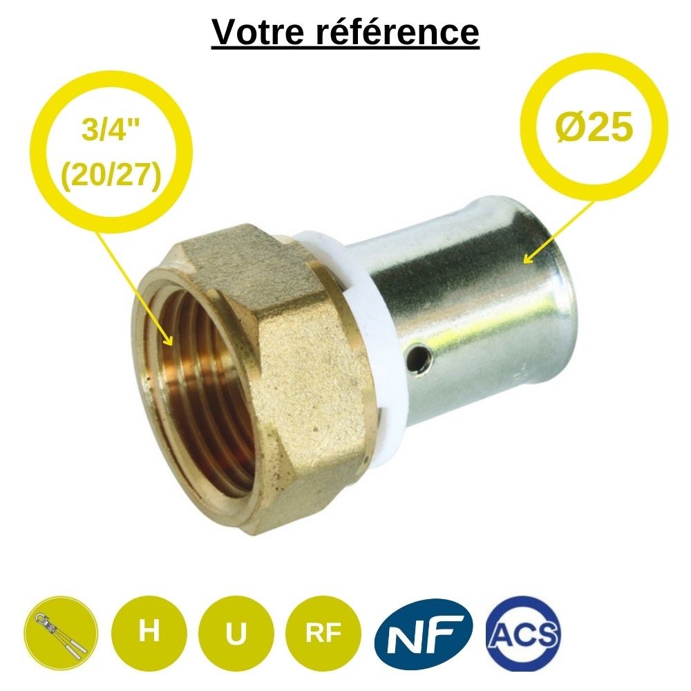 Raccord PER droit à sertir Ø25 - femelle 3/4'' (20/27) - Somatherm