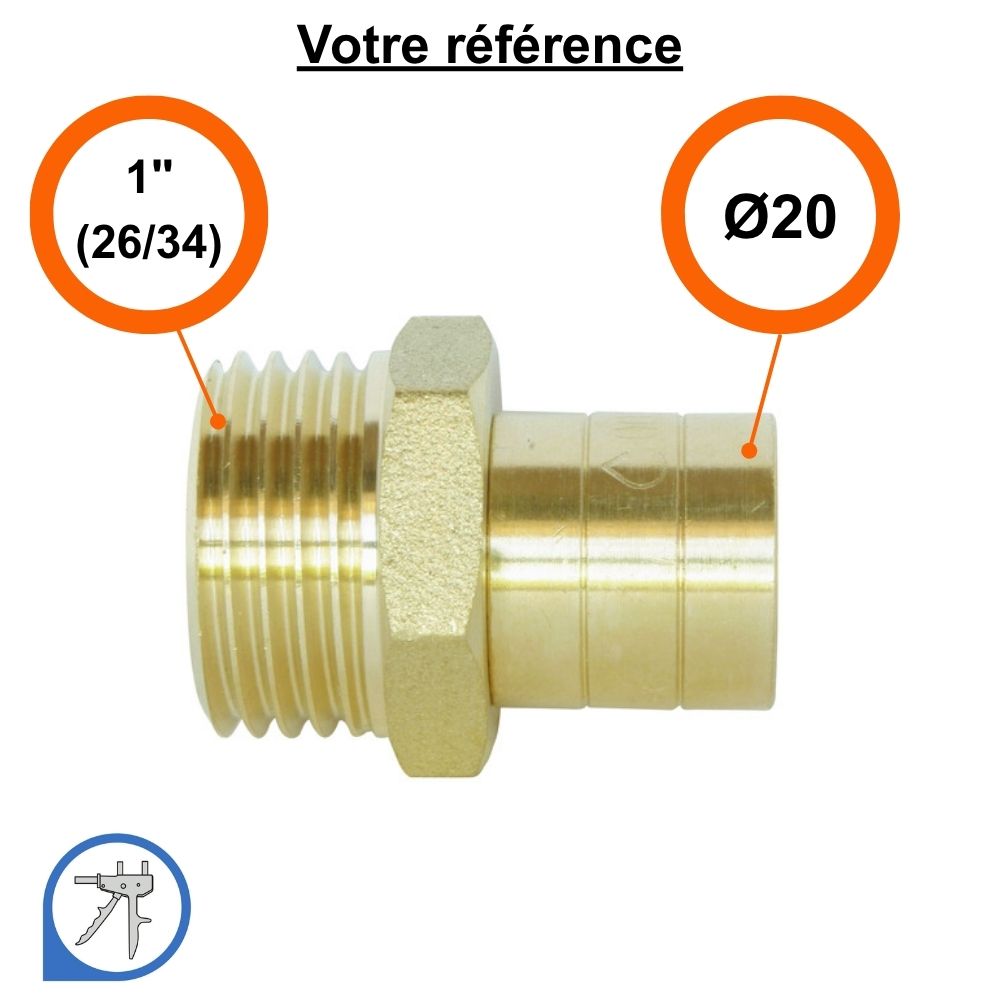Raccord PER droit à glissement Ø20 - mâle 1'' (26/34) - Somatherm
