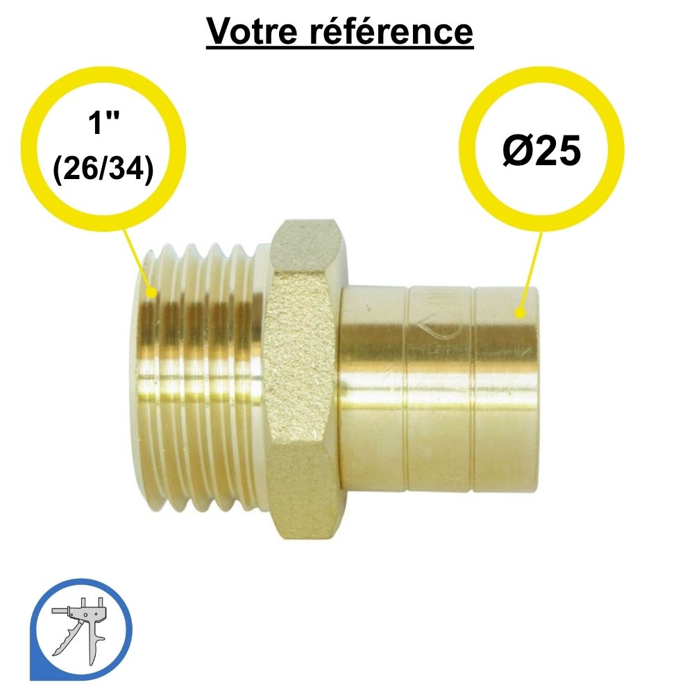 Raccord PER droit à glissement Ø25 - mâle 1'' (26/34) - Somatherm