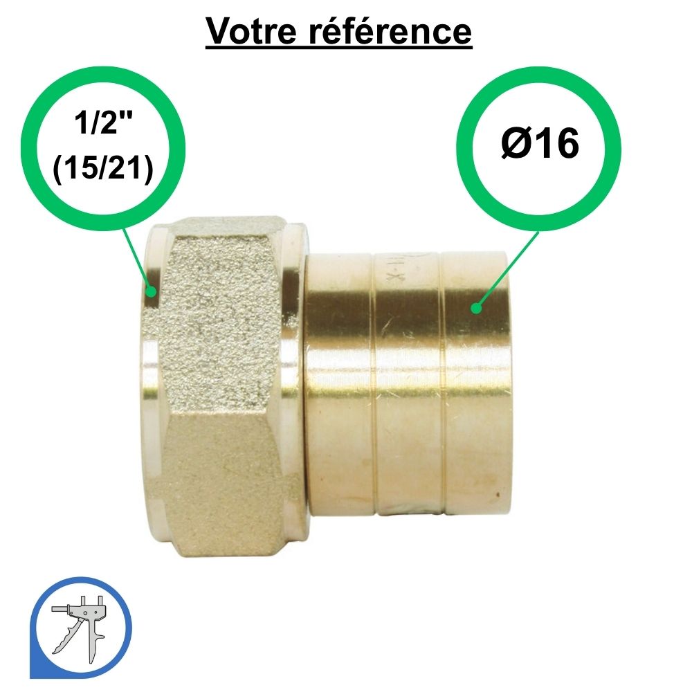 Raccord PER droit à glissement Ø16 - femelle 1/2'' (15/21) - Somatherm