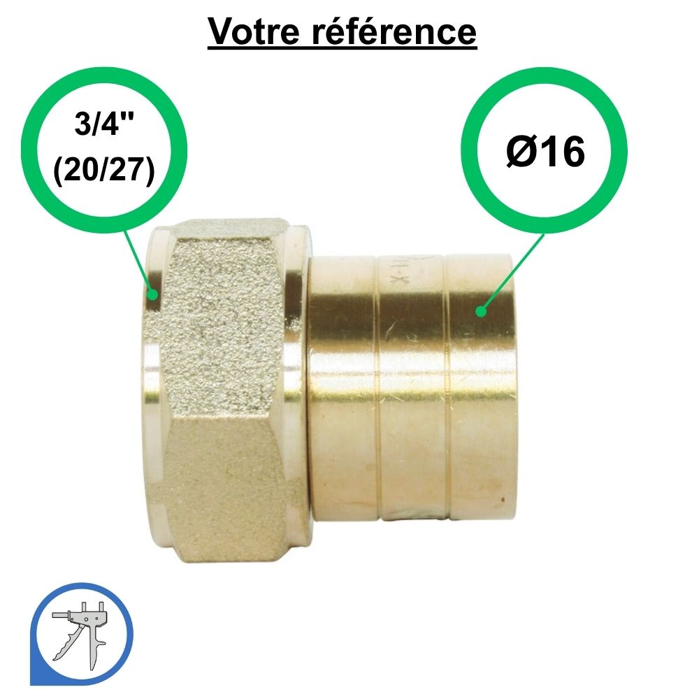 Raccord PER droit à glissement Ø16 - femelle 3/4'' (20/27) - Somatherm