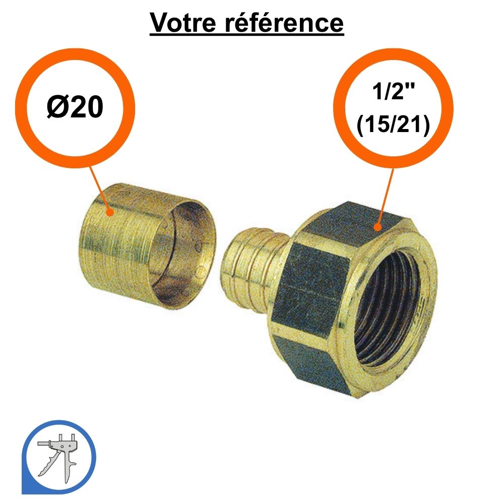 Raccord PER droit à glissement Ø20 - femelle 1/2'' (15/21) - Somatherm