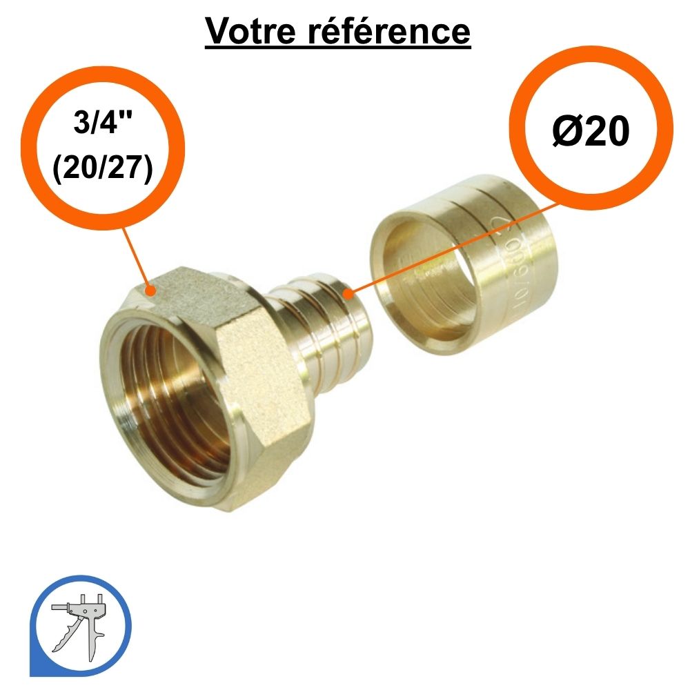 Raccord PER droit à glissement Ø20 - femelle 3/4'' (20/27) - Somatherm