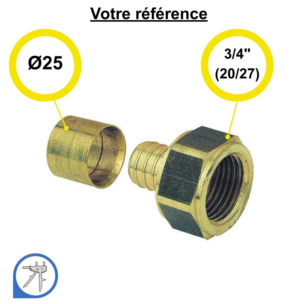 Raccord PER droit à glissement Ø25 - femelle 3/4'' (20/27) - Somatherm