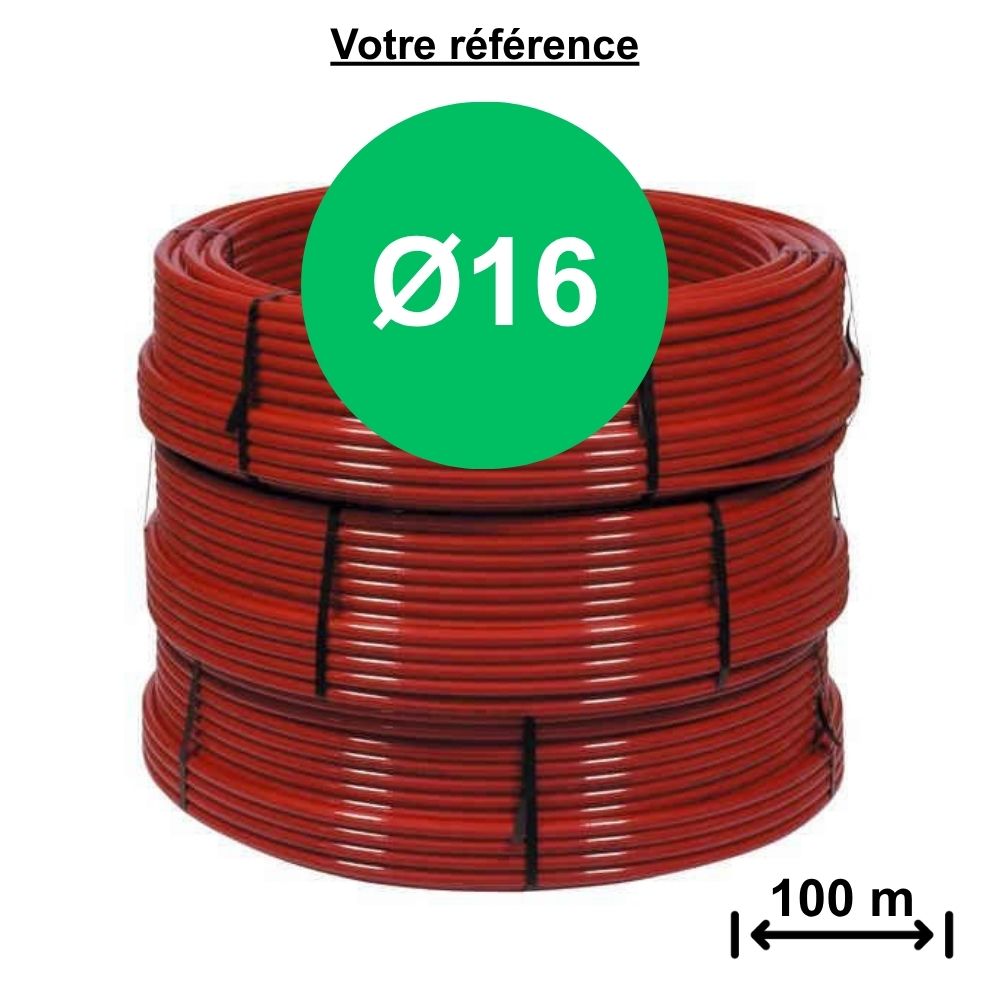 Tube PER BAO nu rouge Ø16 - longueur 100m - Tiemme