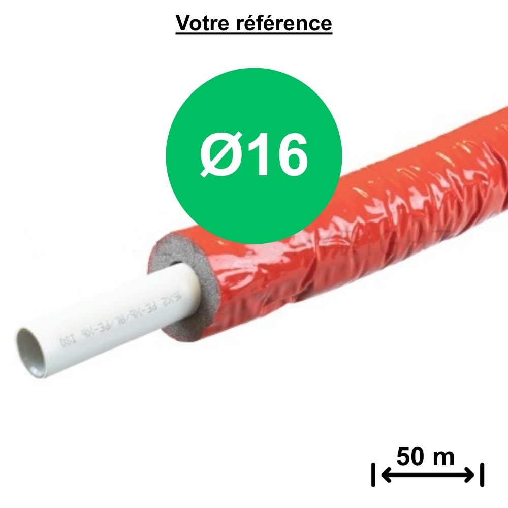 Tube multicouche isolé rouge Ø16 - longueur 50 m - Tiemme