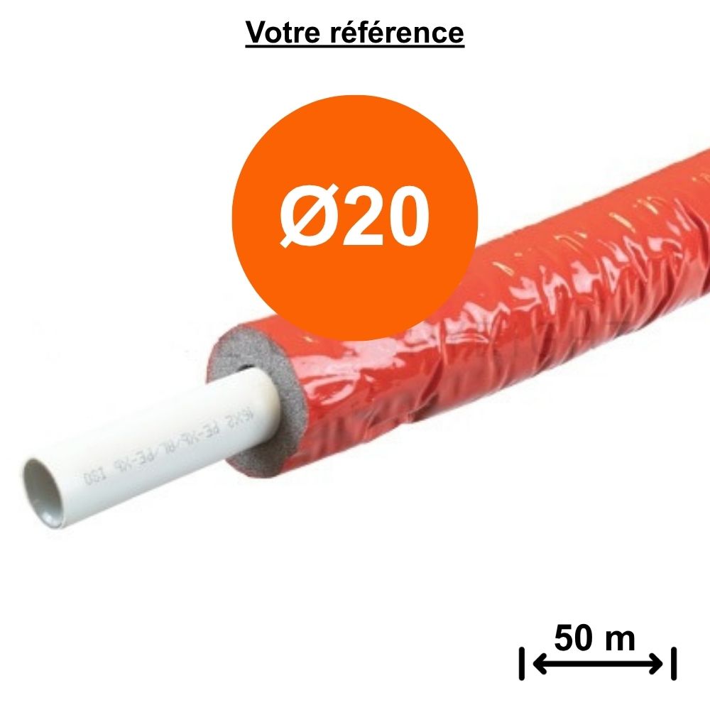 Tube multicouche isolé rouge Ø20 - longueur 50 m - Tiemme