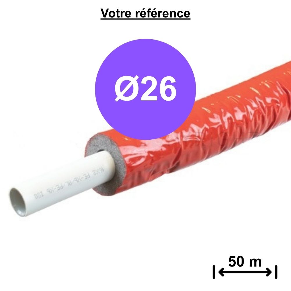 Tube multicouche isolé rouge Ø26 - longueur 50 m - Tiemme