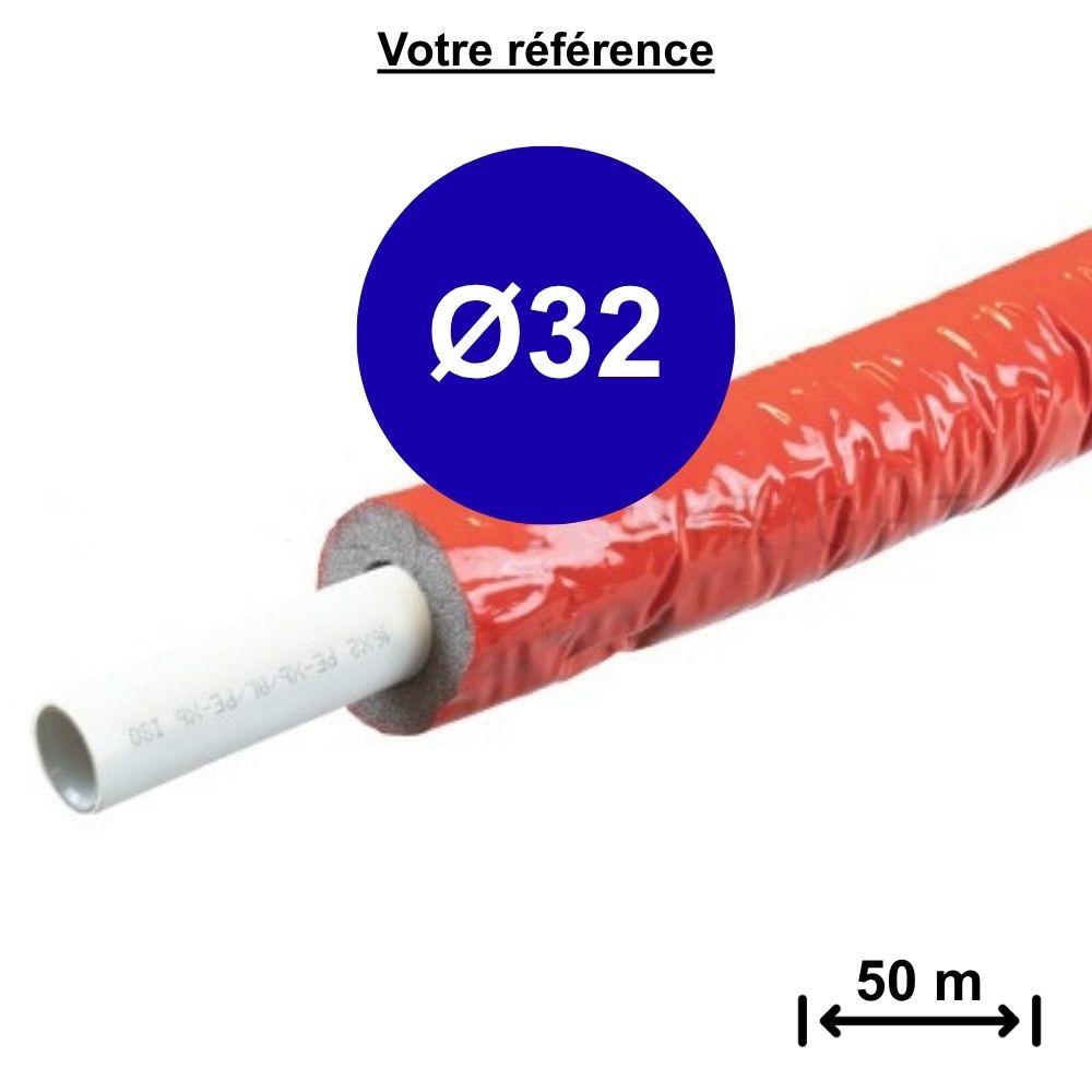Tube multicouche isolé rouge Ø32 - longueur 25 m - Tiemme