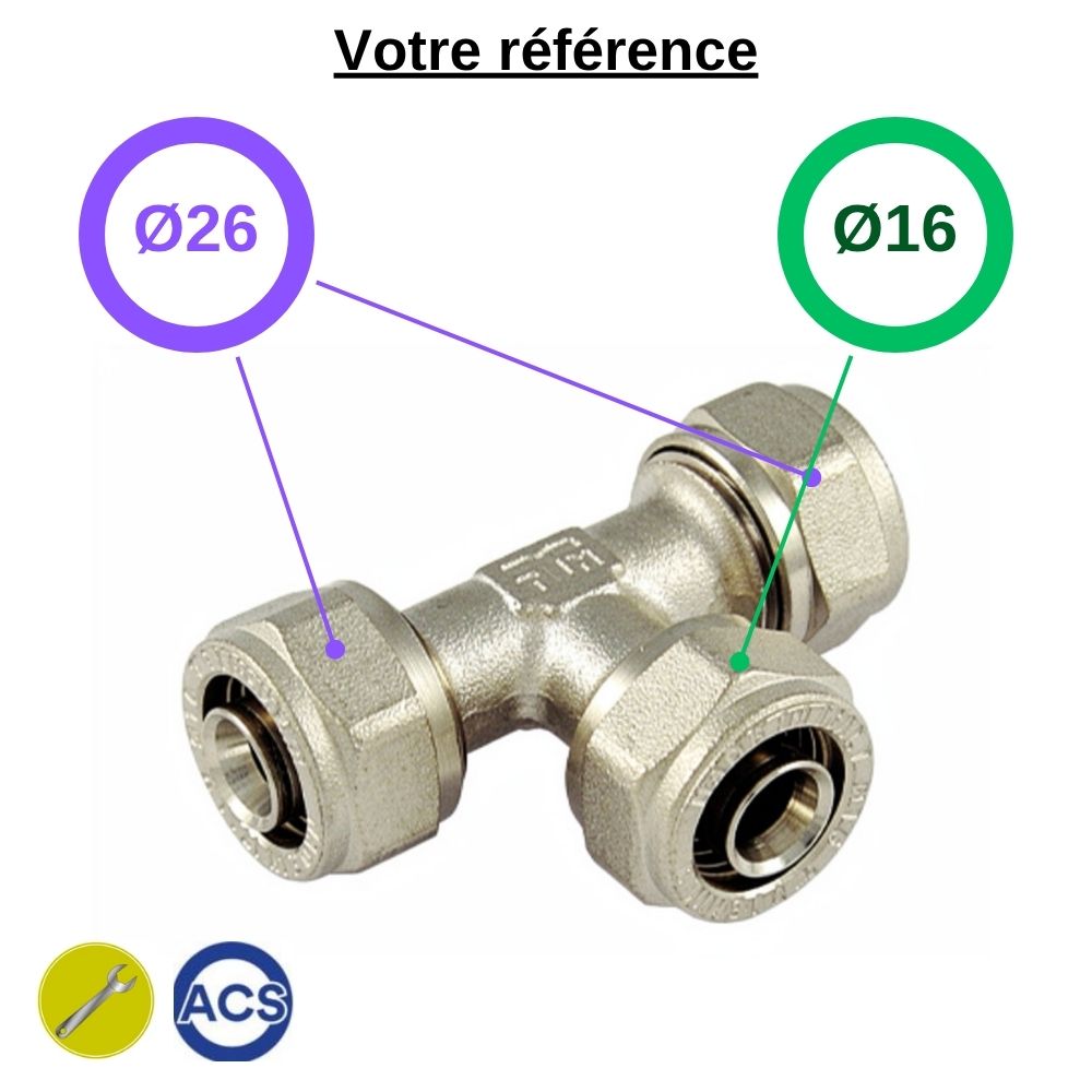 Té réduit multicouche à compression Ø26-Ø16-Ø26 - Tiemme