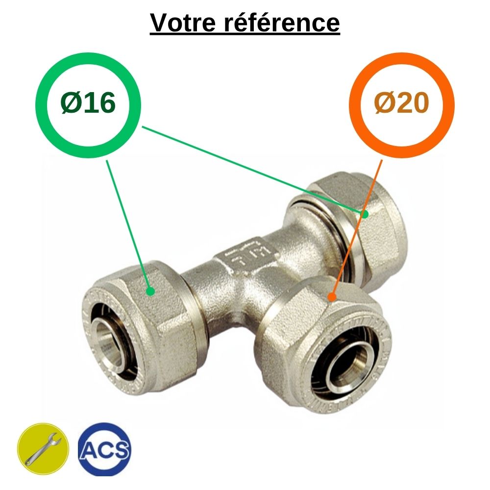 Té réduit multicouche à compression Ø16-Ø20-Ø16 - Tiemme