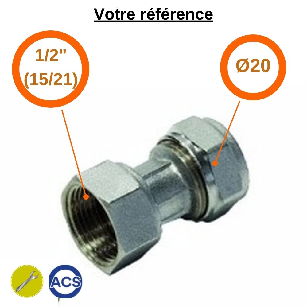 Raccord multicouche droit à compression Ø20 - écrou tournant femelle 1/2'' (15/21) - Tiemme