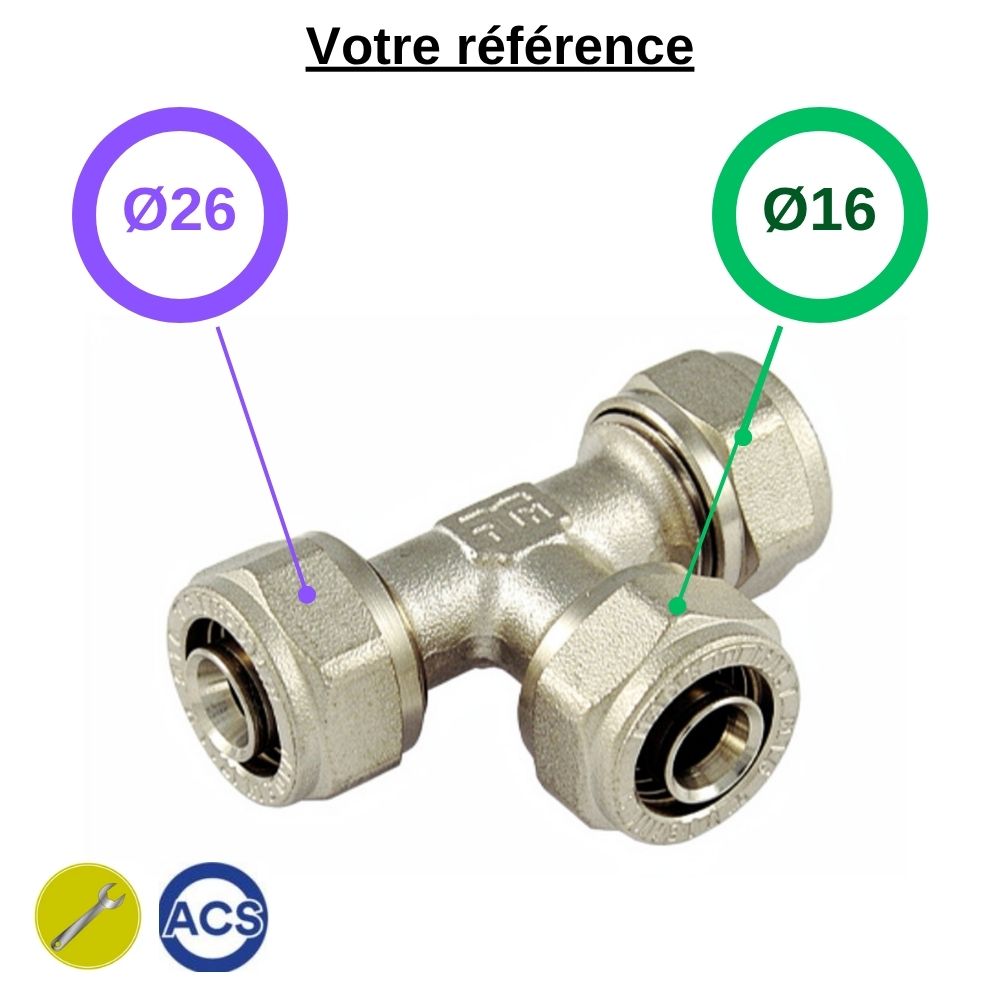 Té réduit multicouche à compression Ø26-Ø16-Ø16 - Tiemme