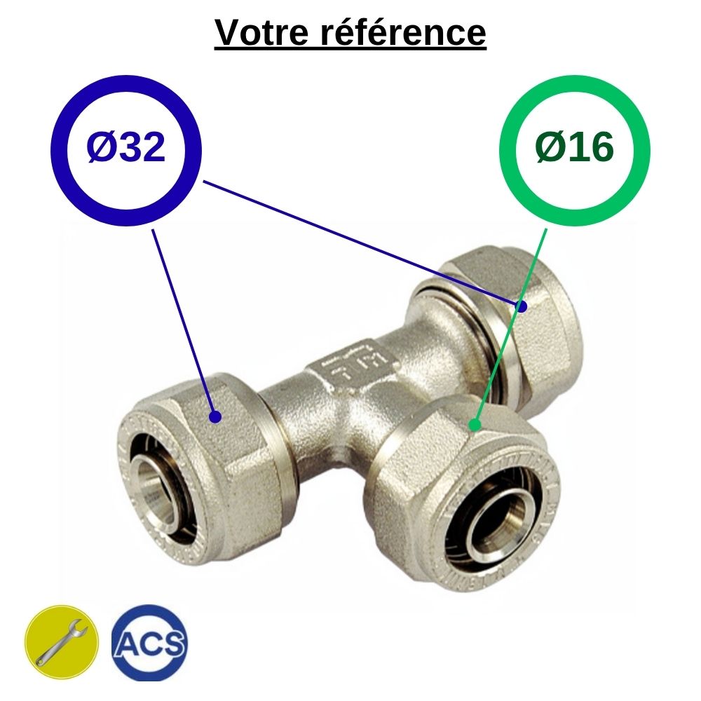 Té réduit multicouche à compression Ø32-Ø16-Ø32 - Tiemme