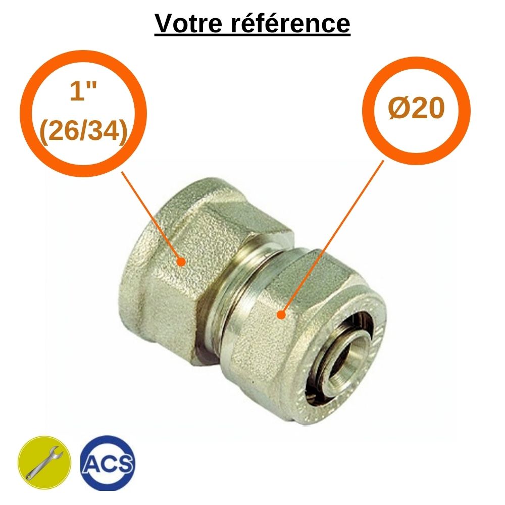 Raccord multicouche droit à compression Ø20 - femelle 1'' (26/34) - Somatherm
