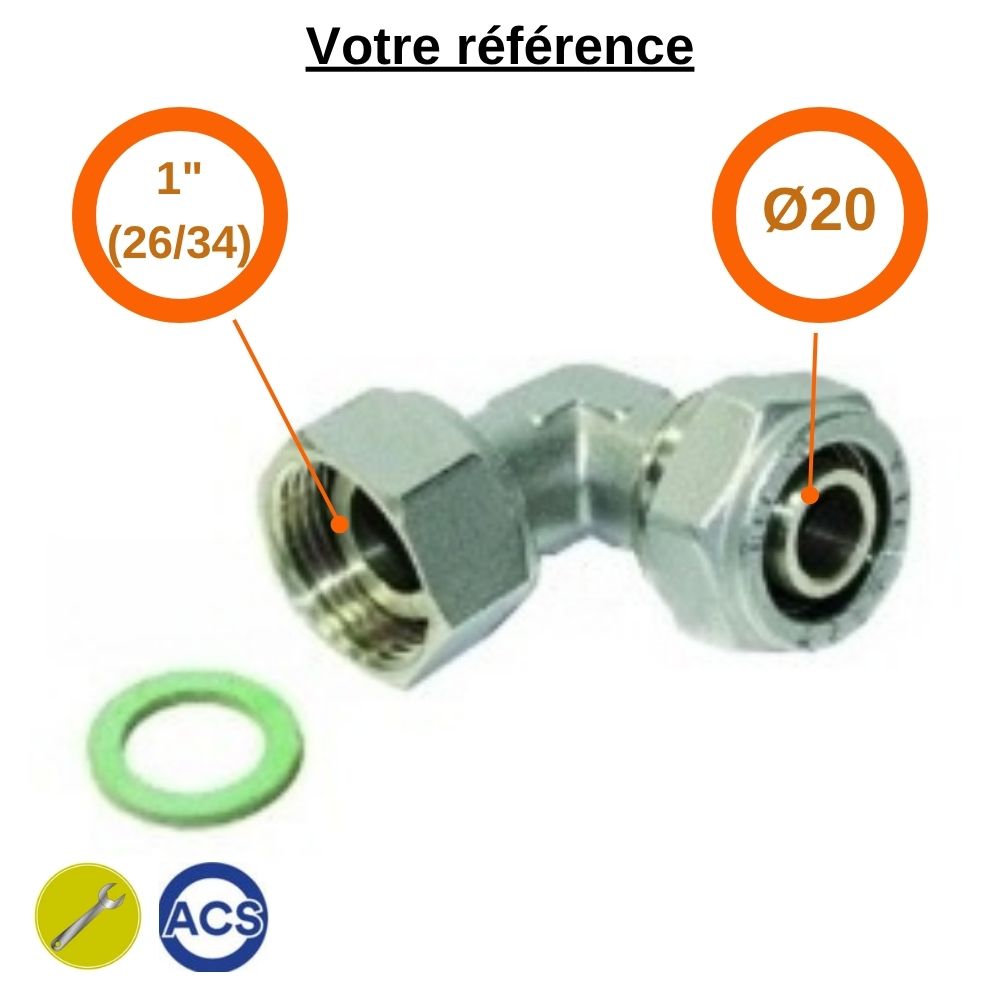 Coude multicouche à compression Ø20 - écrou tournant femelle 1'' (26/34) - Tiemme