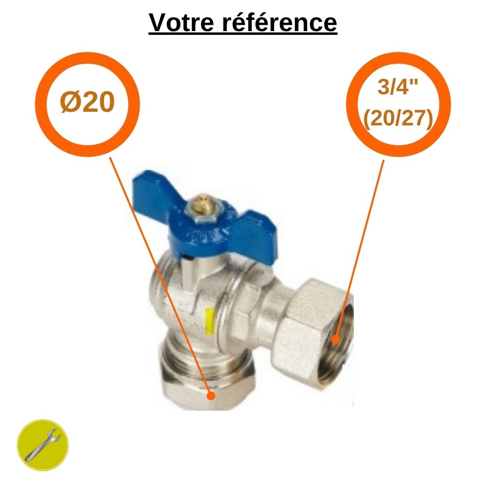 Vanne coudée papillon bleue multicouche Ø20 - écrou tournant 3/4'' (20/27) - Tiemme