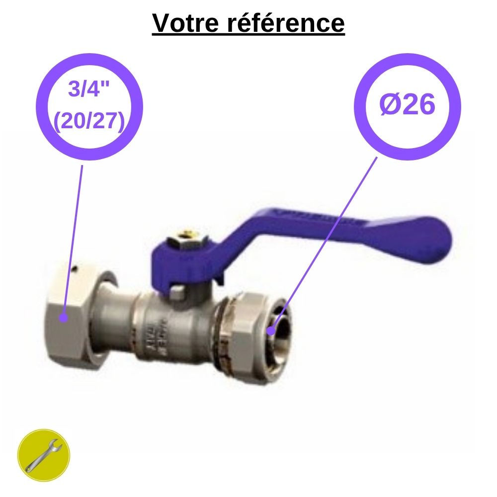 Vanne manette bleue multicouche Ø26 - écrou tournant femelle 3/4'' (20/27) - Tiemme