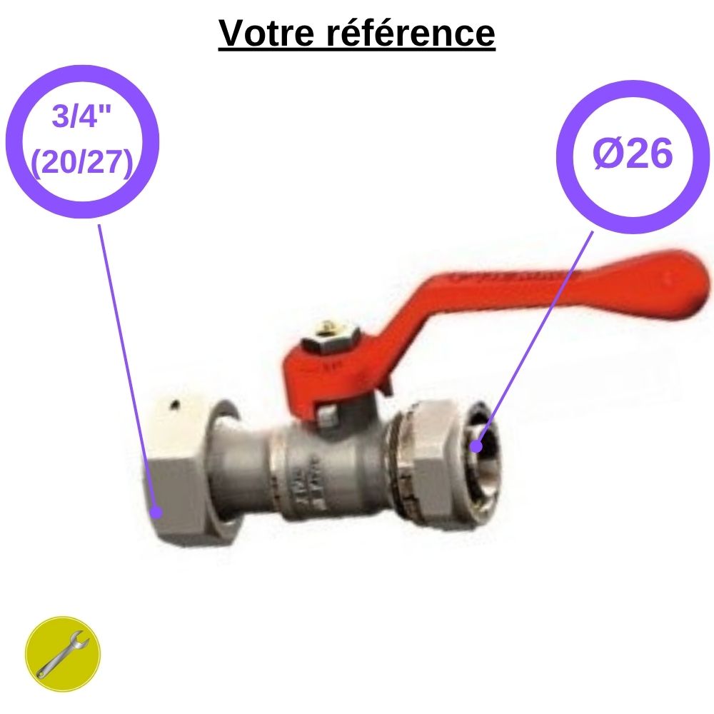 Vanne manette rouge multicouche Ø26 - écrou tournant femelle 3/4'' (20/27) - Tiemme