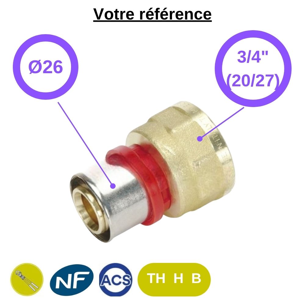 Raccord multicouche droit à sertir Ø26 - femelle 3/4'' (20/27) - Tiemme