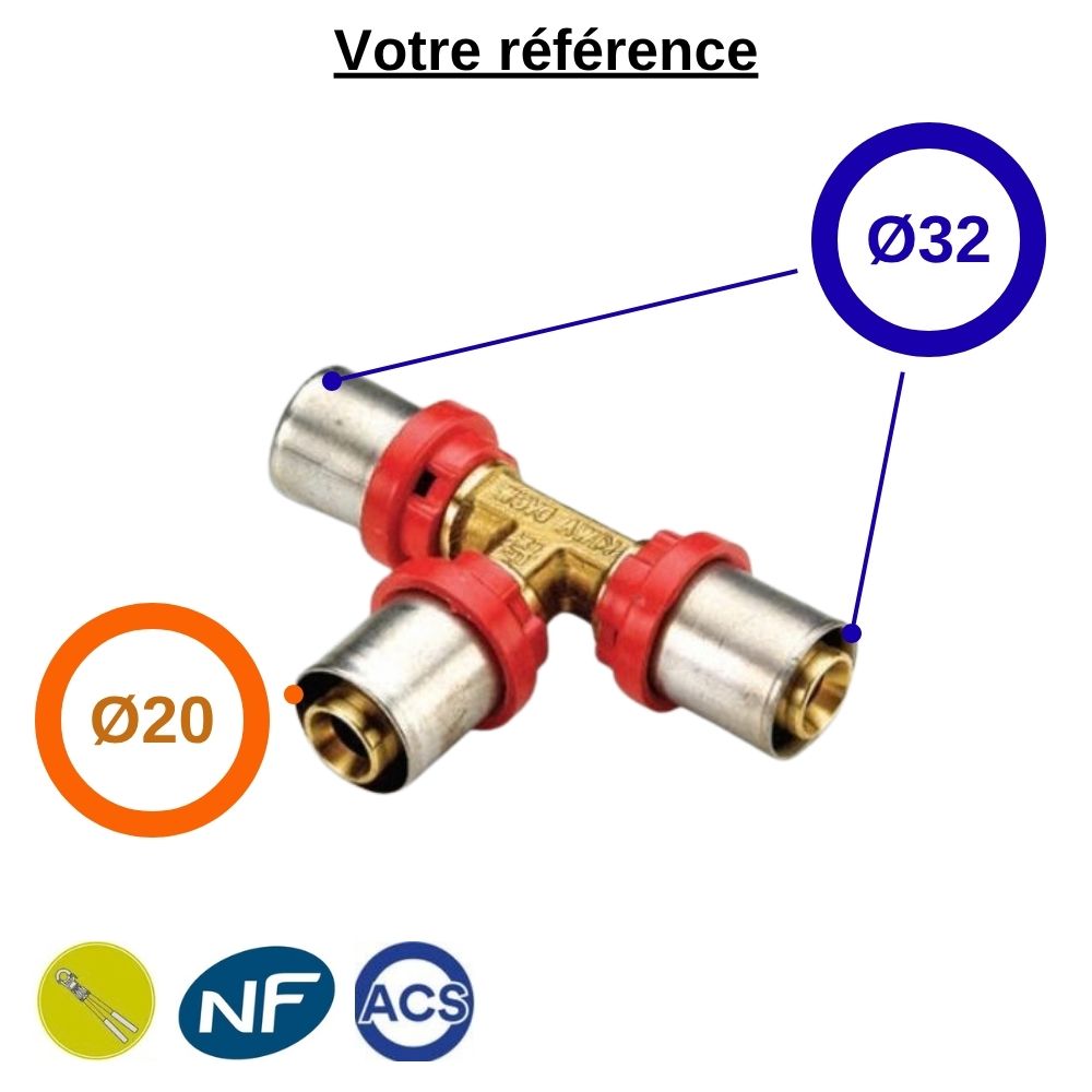 Té réduit multicouche à sertir Ø32-Ø20-Ø32 - Tiemme