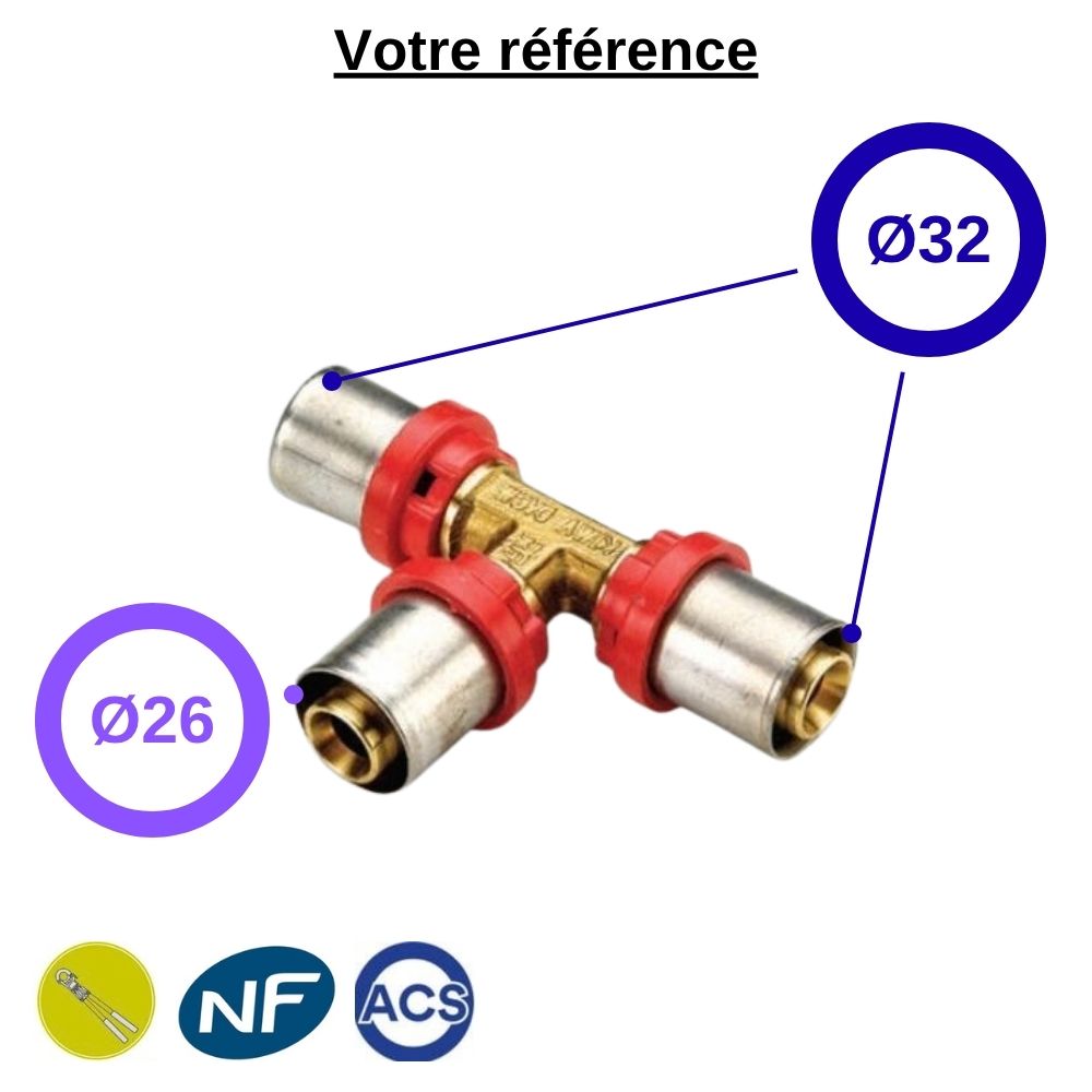 Té réduit multicouche à sertir Ø32-Ø26-Ø32 - Tiemme