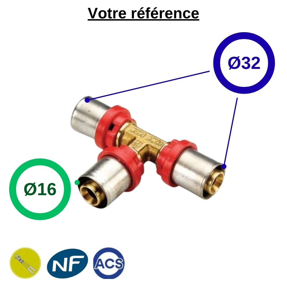 Té réduit multicouche à sertir Ø32-Ø16-Ø32- Tiemme