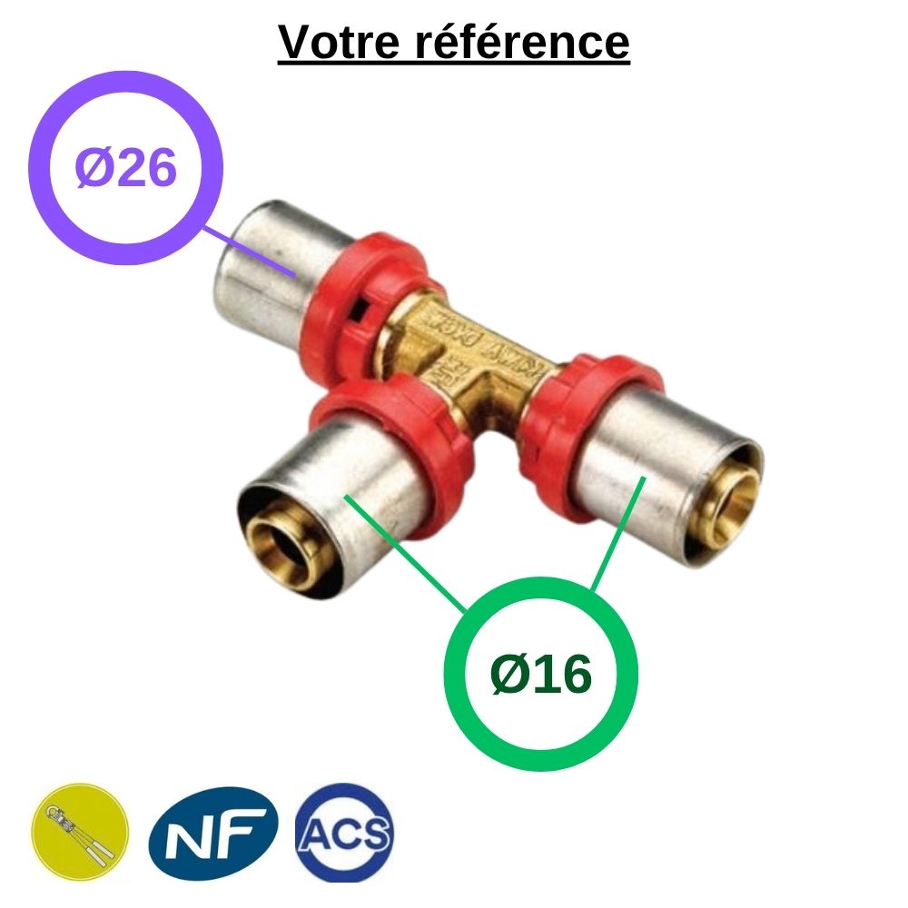 Té réduit multicouche à sertir Ø26-Ø16-Ø16 - Tiemme