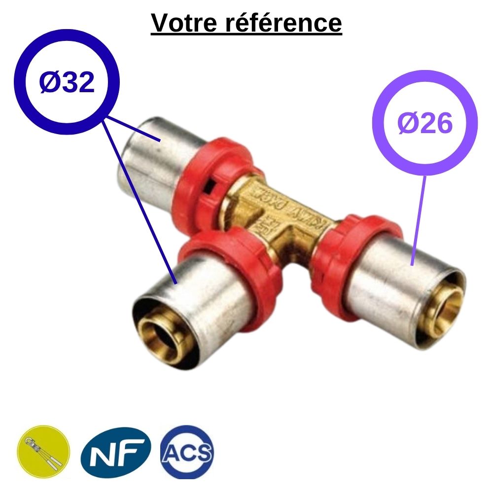 Té réduit multicouche à sertir Ø32-Ø32-Ø26 - Tiemme