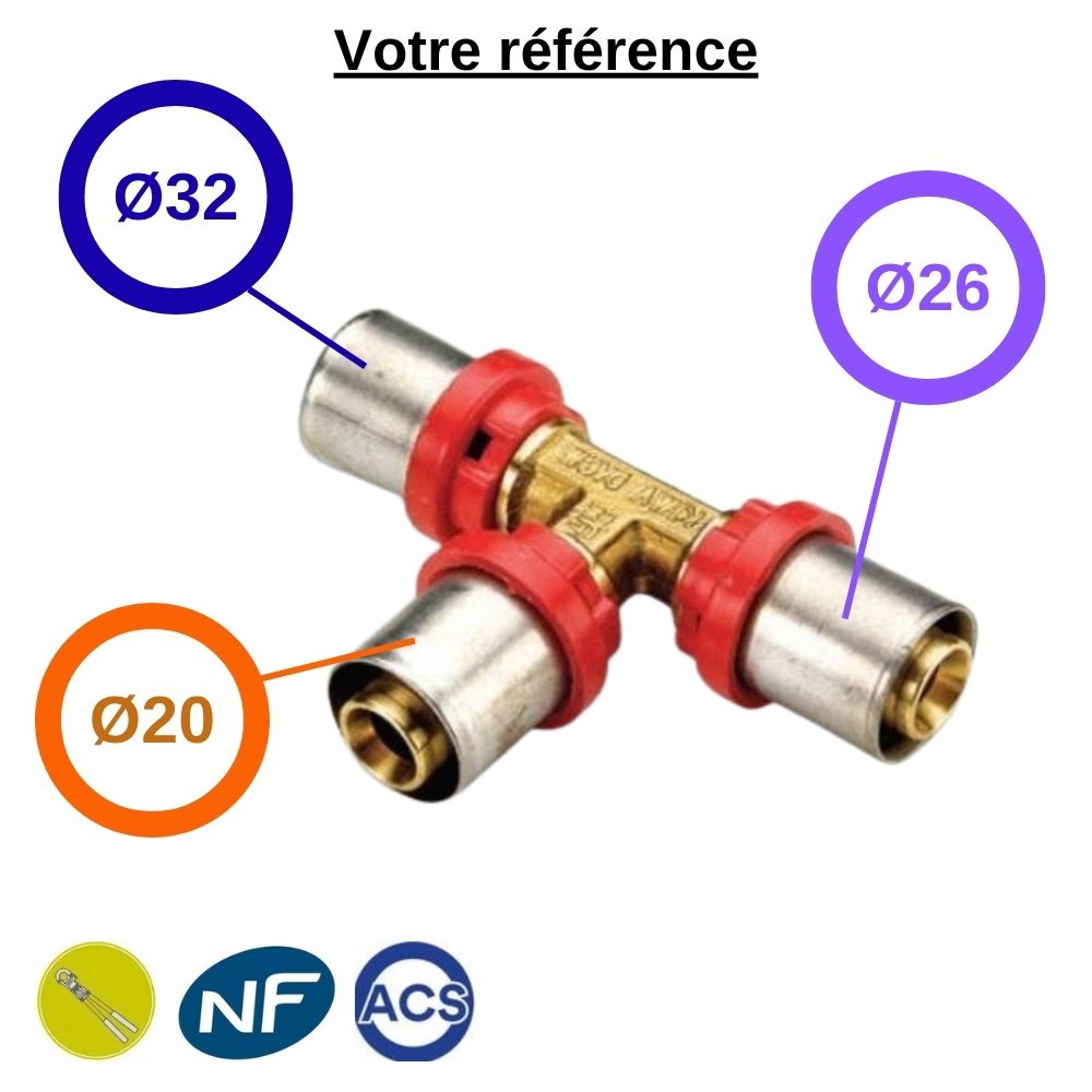 Té réduit multicouche à sertir Ø32-Ø20-Ø26 - Tiemme