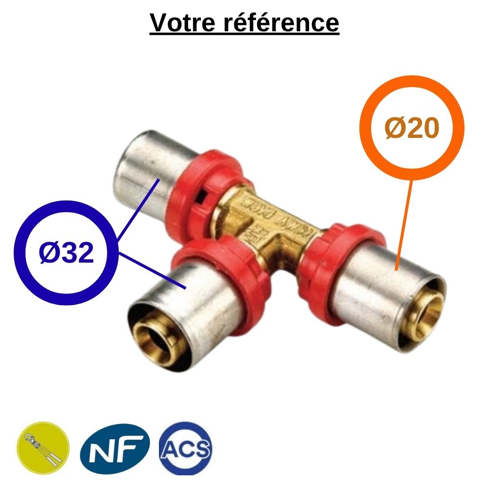 Té réduit multicouche à sertir Ø32-Ø32-Ø20 - Tiemme