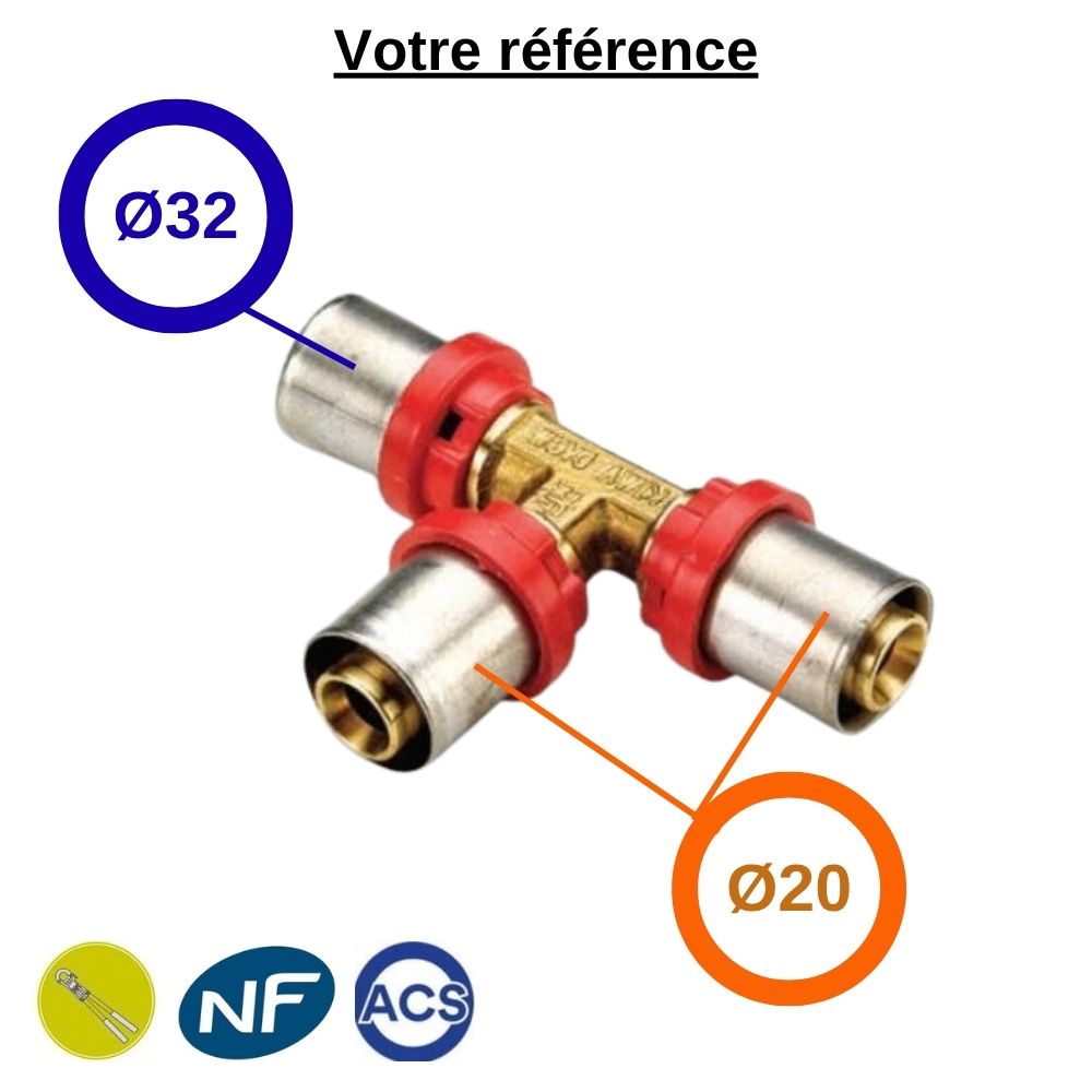 Té réduit multicouche à sertir Ø32-Ø20-Ø20 - Tiemme