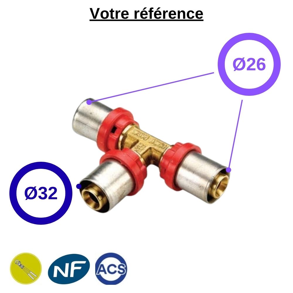 Té réduit multicouche à sertir Ø26-Ø32-Ø26 - Tiemme