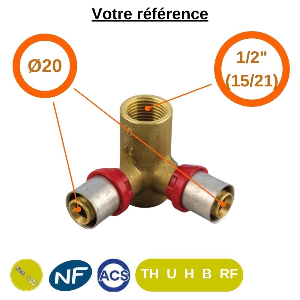 Coude double à sertir multicouche Ø20 - femelle 1/2" (15/21) - Tiemme