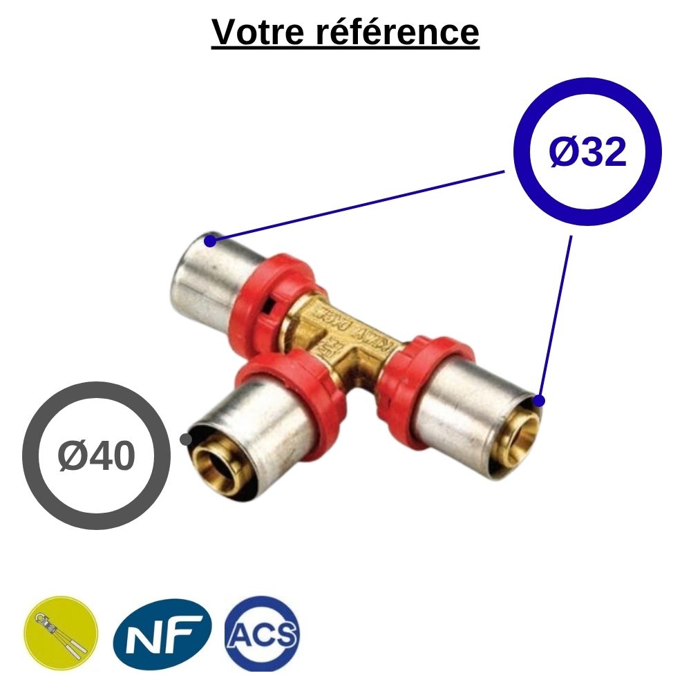 Té réduit multicouche à sertir Ø32-Ø40-Ø32 - Tiemme